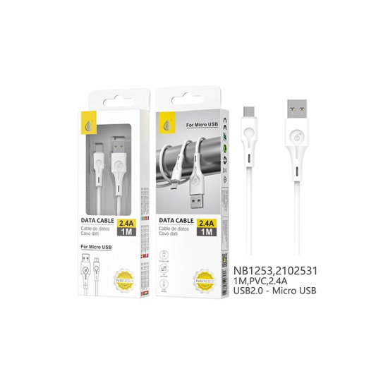 CABLE DE DATOS ABANICO DE ONEPLUS NB1253 BL PARA MICRO USB 2.4A 1M BLANCO